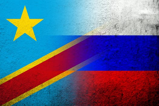 National flag of Russian Federation with The Democratic Republic of the Congo national flag. Grunge background