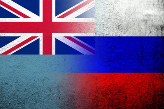 National flag of Russian Federation with The Ellice Islands Tuvalu National flag. Grunge background