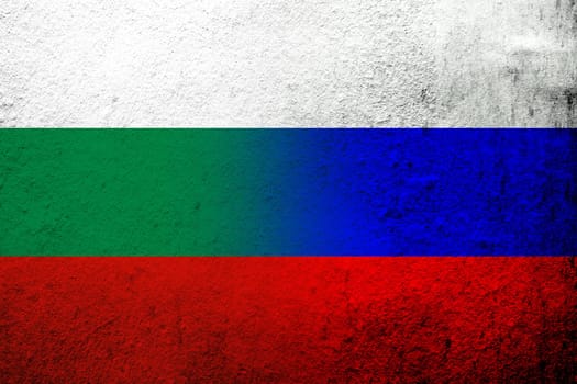 National flag of Russian Federation with The Republic of Bulgaria National flag. Grunge background
