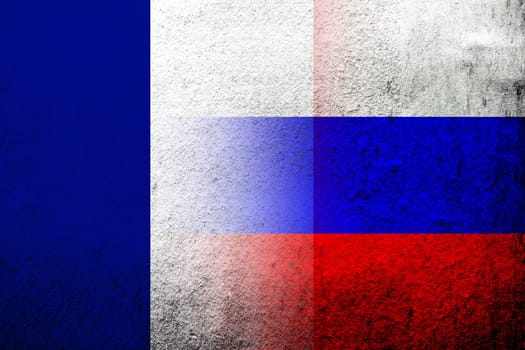 National flag of Russian Federation with The national flag of France . Grunge background