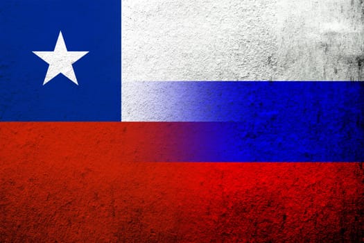 National flag of Russian Federation with The Republic of Chile National flag. Grunge background
