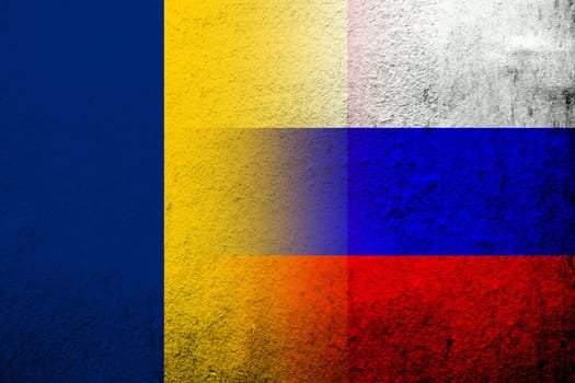 National flag of Russian Federation with The Republic of Chad National flag. Grunge background