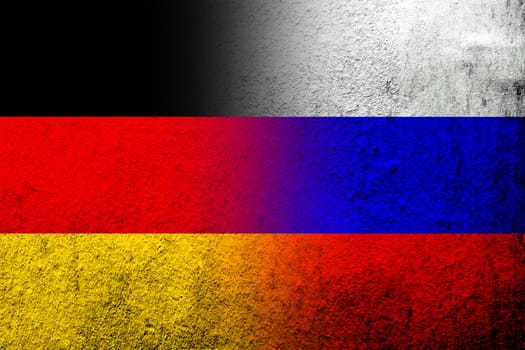 National flag of Russian Federation with The national flag of Germany. Grunge background