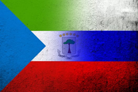 National flag of Russian Federation with The Republic of Equatorial Guinea National flag. Grunge background