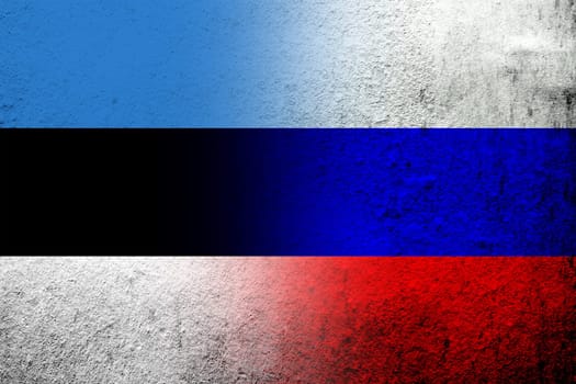 National flag of Russian Federation with The Republic of Estonia national flag. Grunge background