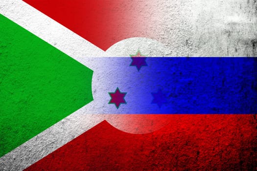 National flag of Russian Federation with The Republic of Burundi National flag. Grunge background