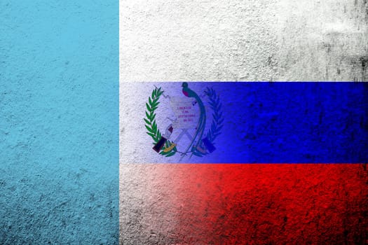 National flag of Russian Federation with The Republic of Guatemala National flag. Grunge background