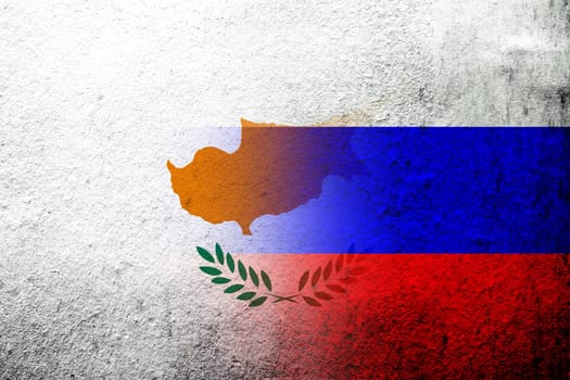 National flag of Russian Federation with the Republic of Cyprus National flag. Grunge background