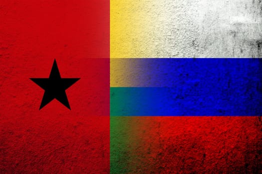 National flag of Russian Federation with The Republic of Guinea-Bissau National flag. Grunge background