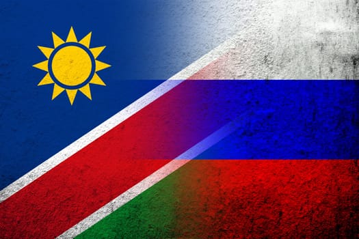 National flag of Russian Federation with The Republic of Namibia National flag. Grunge background