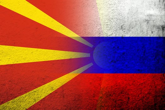 National flag of Russian Federation with The Republic of Macedonia National flag. Grunge background
