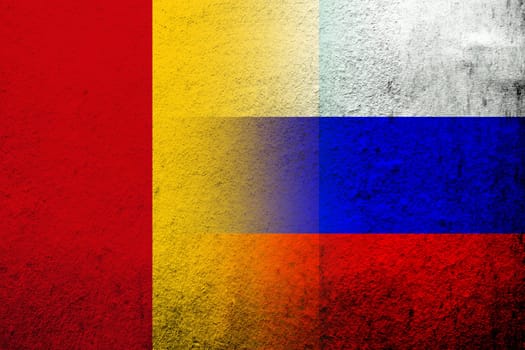 National flag of Russian Federation with The Republic of Guinea National flag. Grunge background