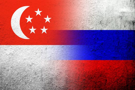 National flag of Russian Federation with the Republic of Singapore National flag. Grunge background