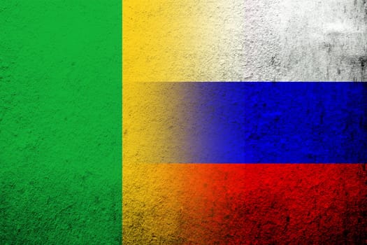 National flag of Russian Federation with the Republic of Mali National flag. Grunge background