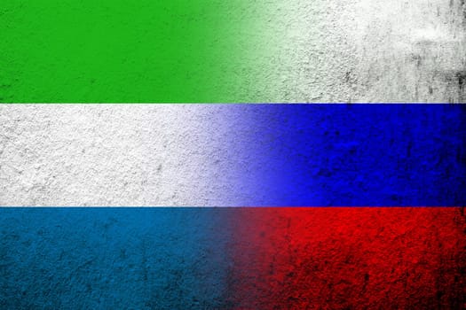 National flag of Russian Federation with the Republic of Sierra Leone National flag. Grunge background