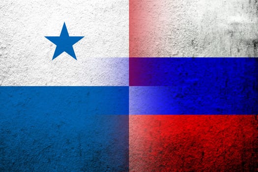 National flag of Russian Federation with The Republic of Panama National flag. Grunge background