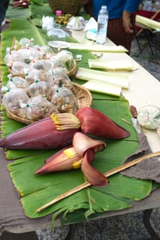 Salt  on banana blossom . concept THAI FOOD