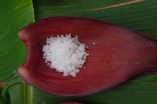 Salt  on banana blossom . concept THAI FOOD