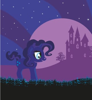 Fairytale landscape with magic castle and unicorn