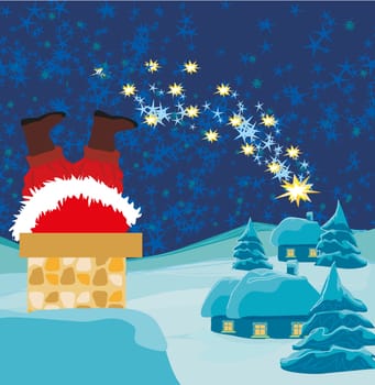 Santa Claus stuck in the chimney