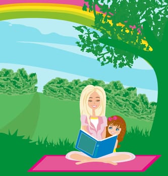 A mother reading a book with her daughter