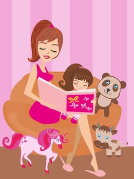A mother reading a book with her daughter