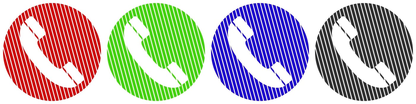 Red, green, blue and black striped Telephone Hotline buttons