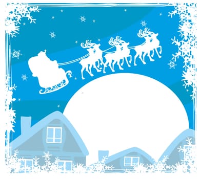 The santa claus flying with the sack full of presents