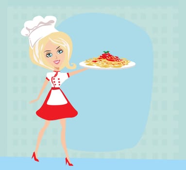 Woman Chef with Spaghetti
