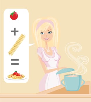 woman cooking spaghetti