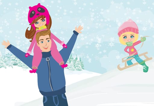fun with dad in the snow