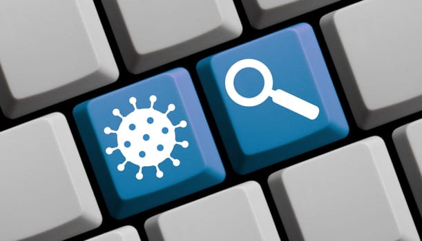 Search for help, advice and informations about Coronavirus Covid-19 online - 3D illustration