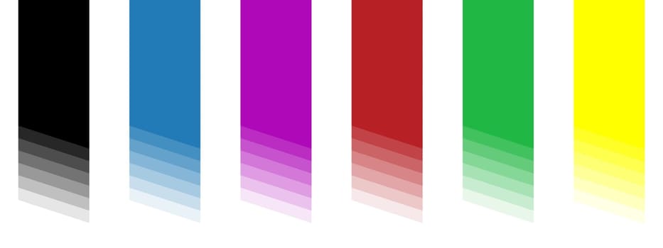 Collection of 6 banners with color transition black, blue, purple, red, green and yellow