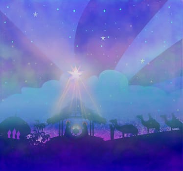 Biblical scene - birth of Jesus in Bethlehem.