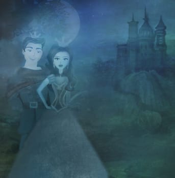 princess with prince near the castle