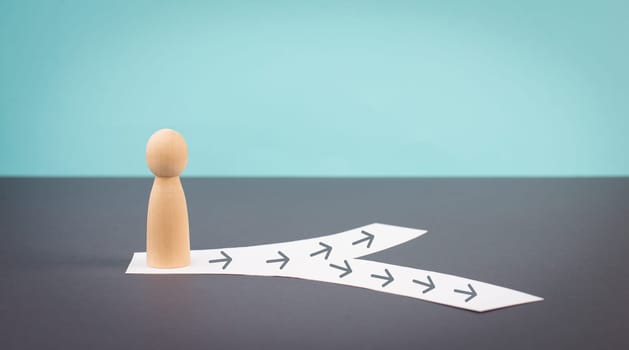 Standing on a junction, choosing a direction, new oppurtunity, decision making concept, following a path