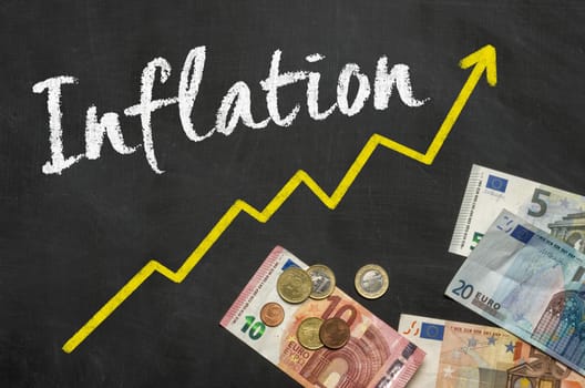 Text on blackboard with Euros- Inflation