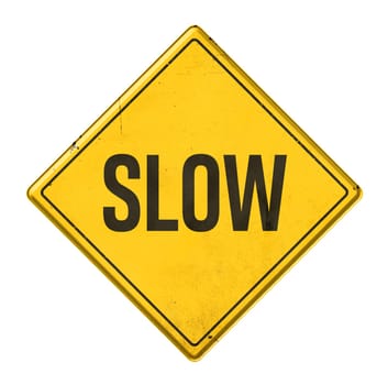 Yellow sign on a white background - Slow