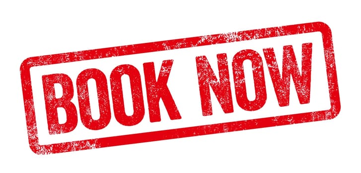 Red stamp on a white background - Book now