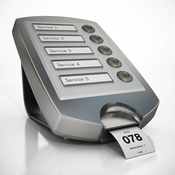 Ticket machine with the number 78 on the ticket. 3D illustration.