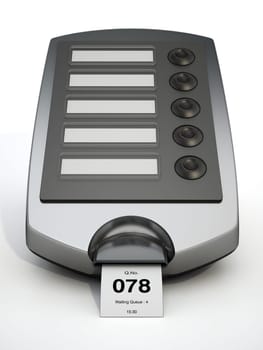 Ticket machine with the number 78 on the ticket. 3D illustration.