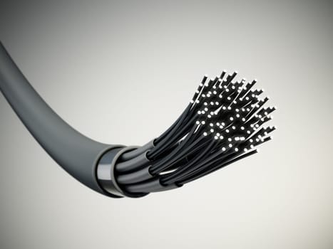 Fiber optic cable isolated on gray background. 3D illustration.