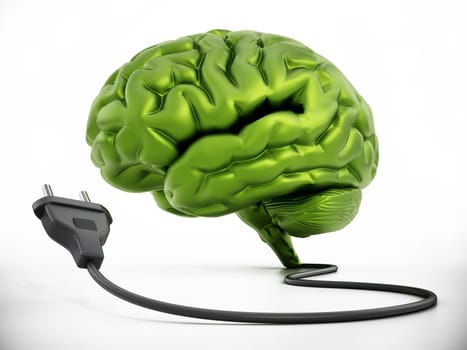 Human brain with electric plug. 3D illustration.