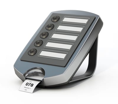 Ticket machine with the number 78 on the ticket. 3D illustration.