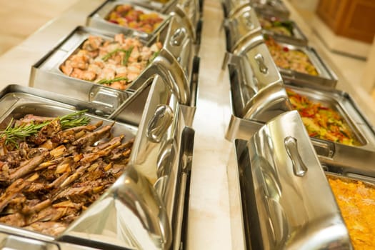 The food buffet in restaurant. Close up