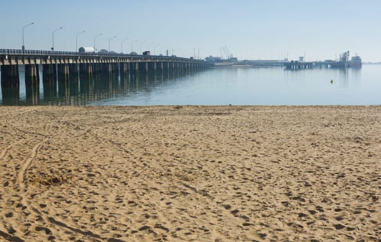 Beach at industrial area of Tinto River, Huelva, Spain