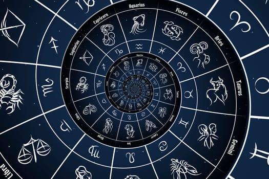 Astrological background with zodiac signs and symbol - blue
