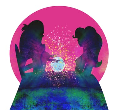 fortune teller woman reading future on magical crystal ball