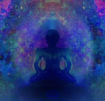 Man silhouette meditate, yoga