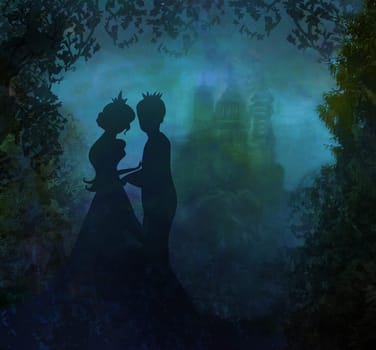 Magic castle and princess with prince